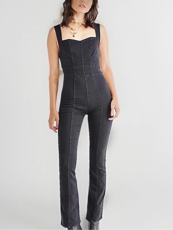 Free People Pants - Free People We The Free NWOT Light My Fire Charcoal Black Jumpsuit Overalls, Med